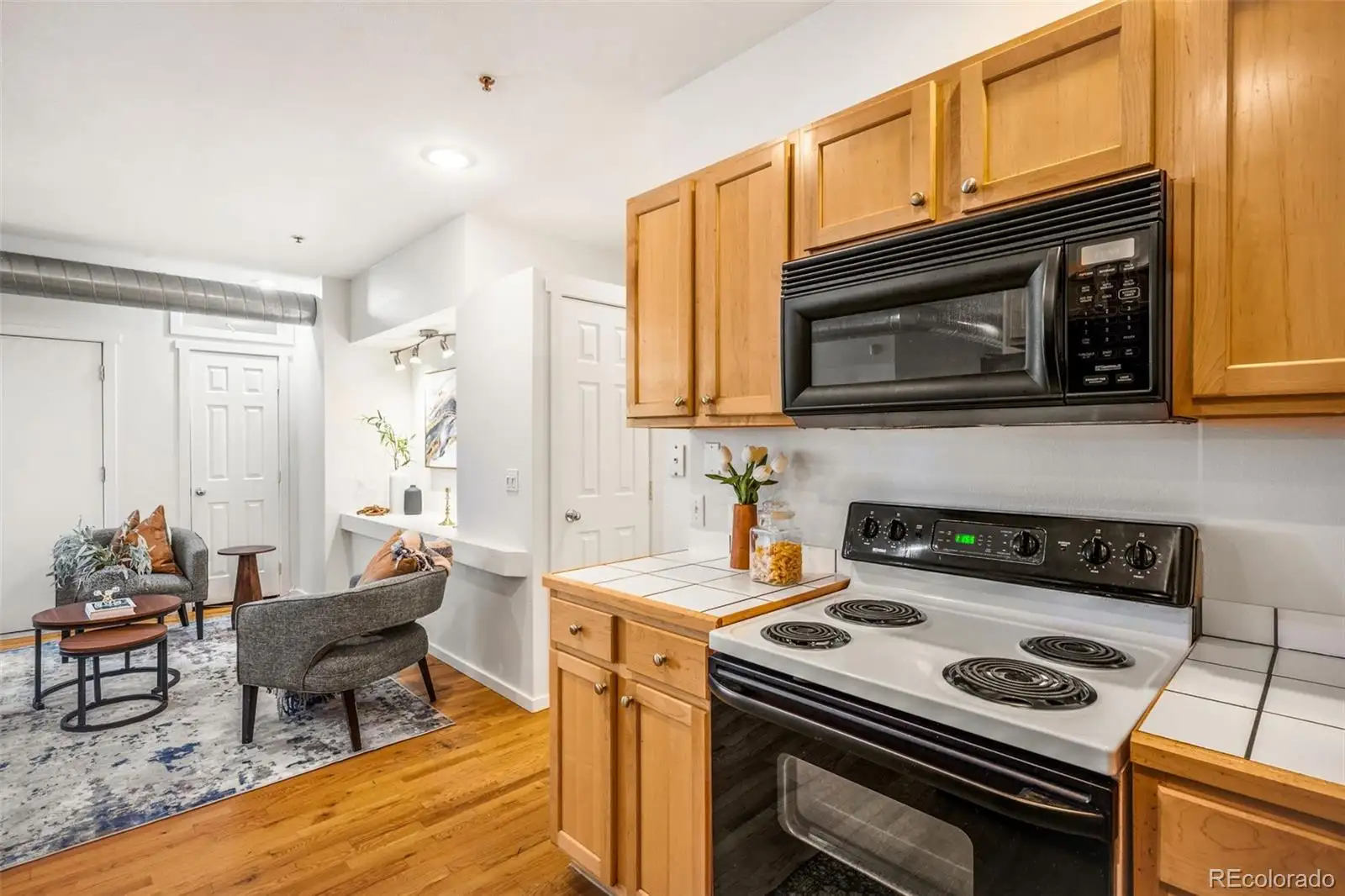Kitchen with oak cabinetry
