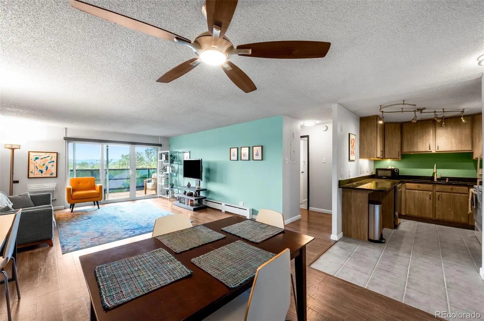 Living area and kitchen