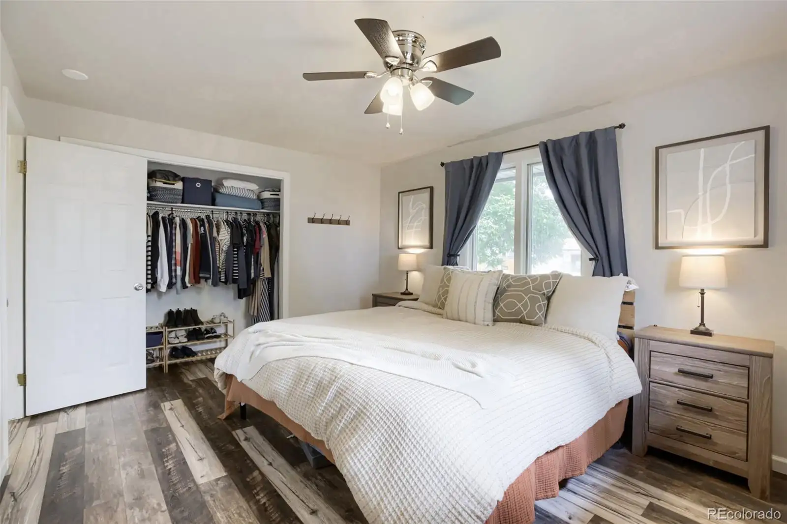 Main-level bedroom showing the closet