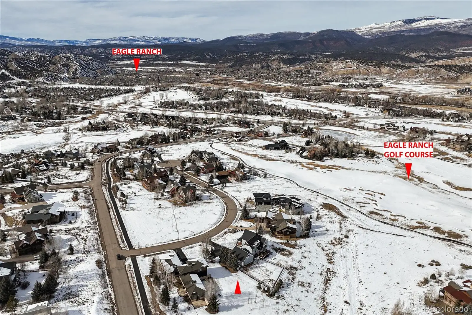 Annotated aerial of Eagle Ranch showing the golf course and the valley