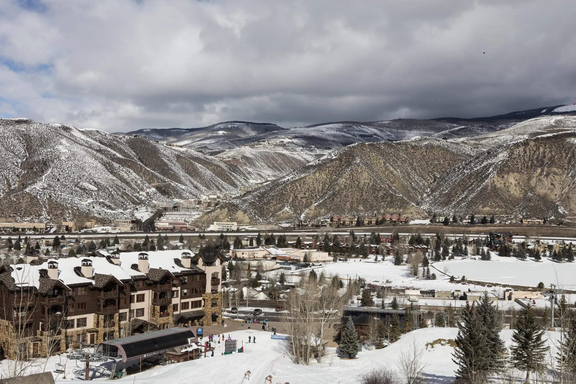 Avon and the Eagle River valley in winter, seen from the hills above town