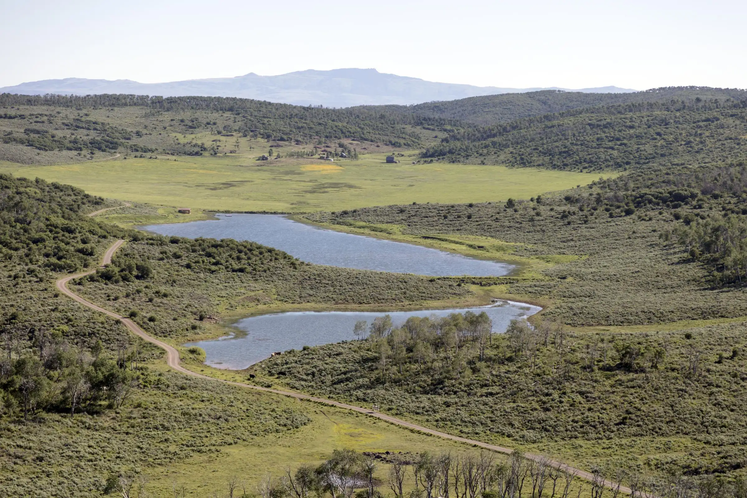 Aerial view of ponds and sagebrush meadow in Eagle County